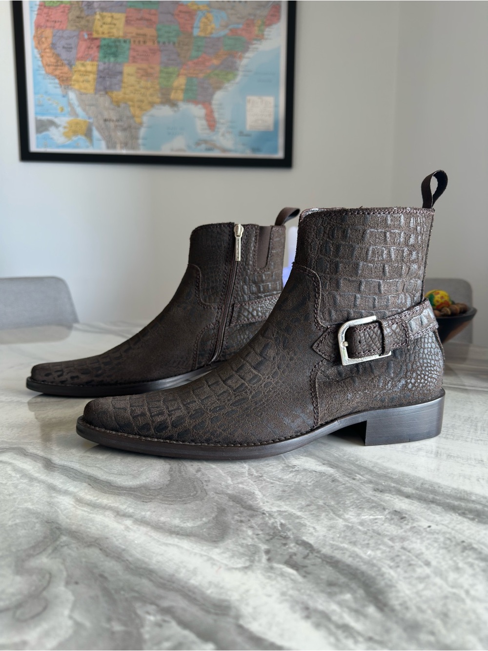 Donald J Pliner Josh I20 Crocodile Embossed Brown Leather Ankle Boots
